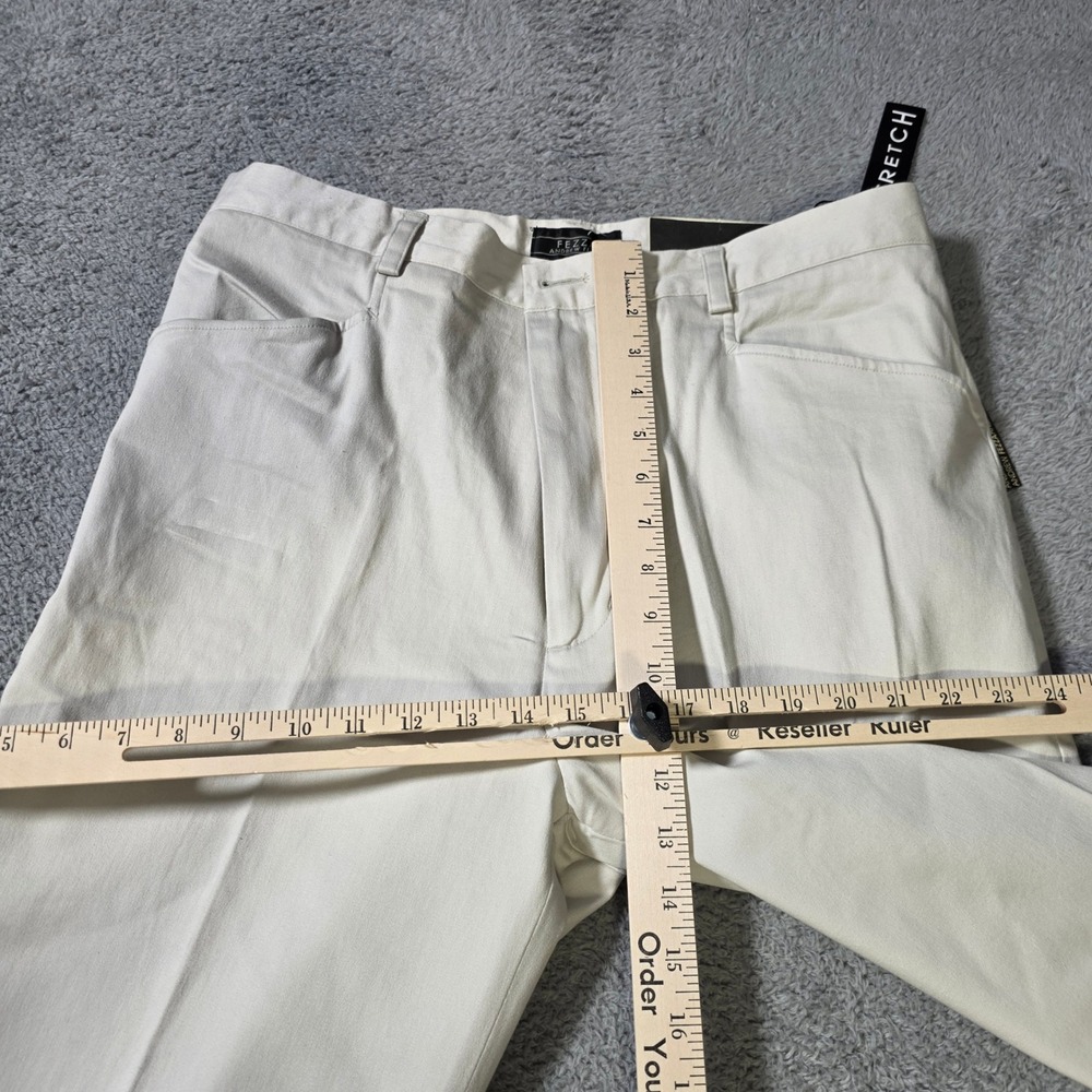 Andrew Fezza Mens 36x32 Dress Pants Cream Stretch Cotton Flat Front Trousers - Picture 7 of 9